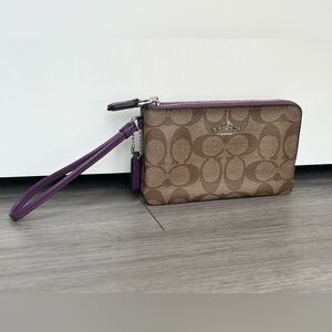 NWT Coach Signature Double Corner Zip Wristlet Wallet